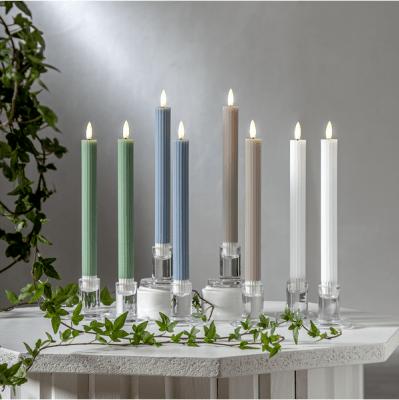 Antikljus Flamme Stripe Beige LED 25cm 2-pack