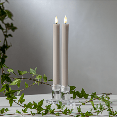 Antikljus Flamme Stripe Beige LED 25cm 2-pack