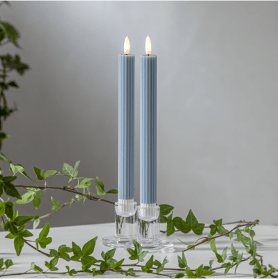 Antikljus Flamme Stripe Blå LED 25cm 2-pack