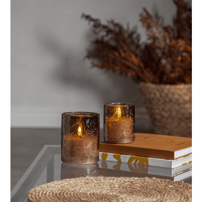 Blockljus LED Inne Blad Brun 10x8,5cm
