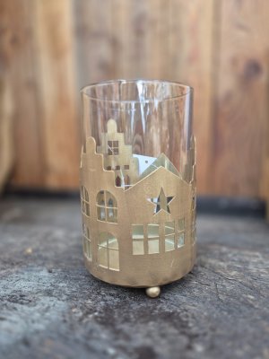 Ljuslykta Hus Guld 9x14cm