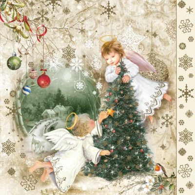 Servetter 3-lags 33x33cm 20-pack Two Angels & Christmastree