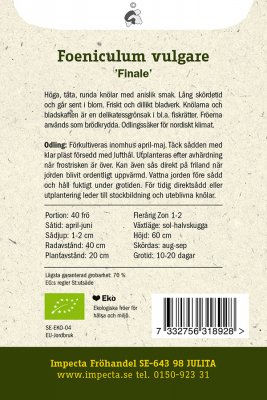 Fänkål, Söt-, 'Finale', Ekologisk