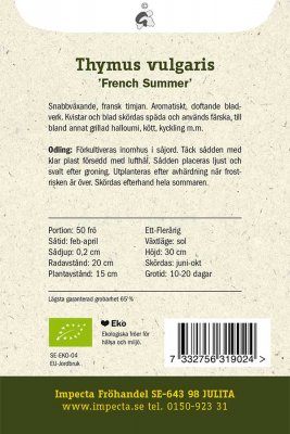 Timjan, Sommar-, 'French Summer', Ekologisk