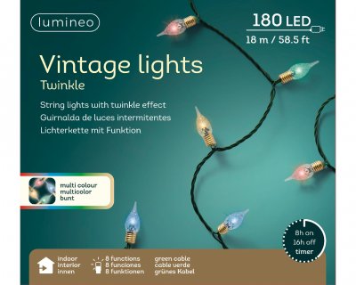 Ljusslinga LED Vintage Multi Twinkle 180st 17,9m