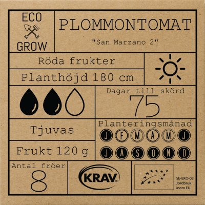 Tomat, Plommon-, San Marzano 2, Ekologisk