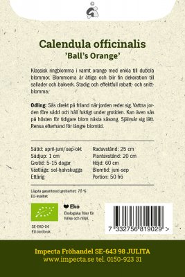 Ringblomma, Ball´s Orange, Ekologisk