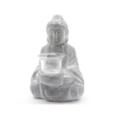 Buddha med lykta Grå 14x12,5x20cm