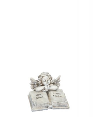 Ängel med Bok Du finns i våra tankar 13x13cm