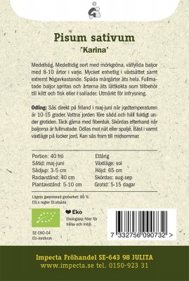 Ärt, Märg-, 'Karina', Ekologisk