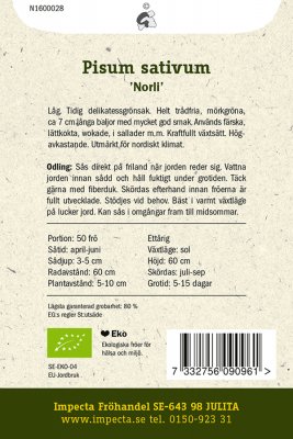 Ärt, Socker-, 'Norli', Ekologisk