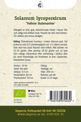 Tomat, Plommon-, 'Yellow Submarine', Ekologisk