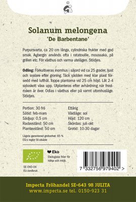 Aubergin, 'De Barbentane', Ekologisk
