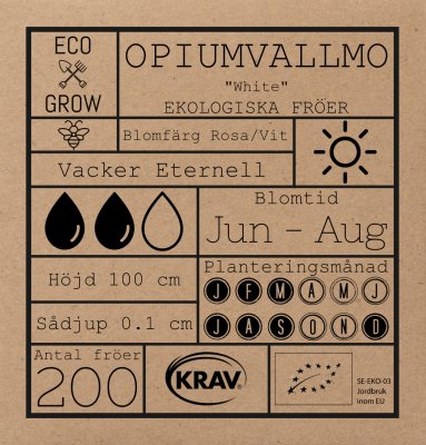 Vallmo, Opium-, White, Ekologisk