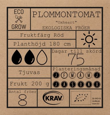 Tomat, Plommon-, Oxheart, Ekologisk
