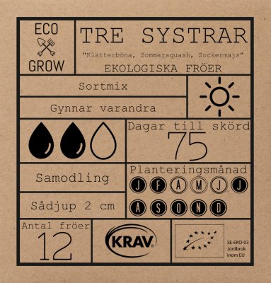 Tre Systrar, Klätterböna, Sommarsquash, Sockermajs, Ekologisk