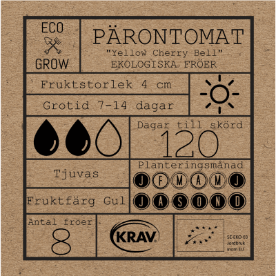 Tomat, Päron-, Yellow Cherry Bell, Ekologisk