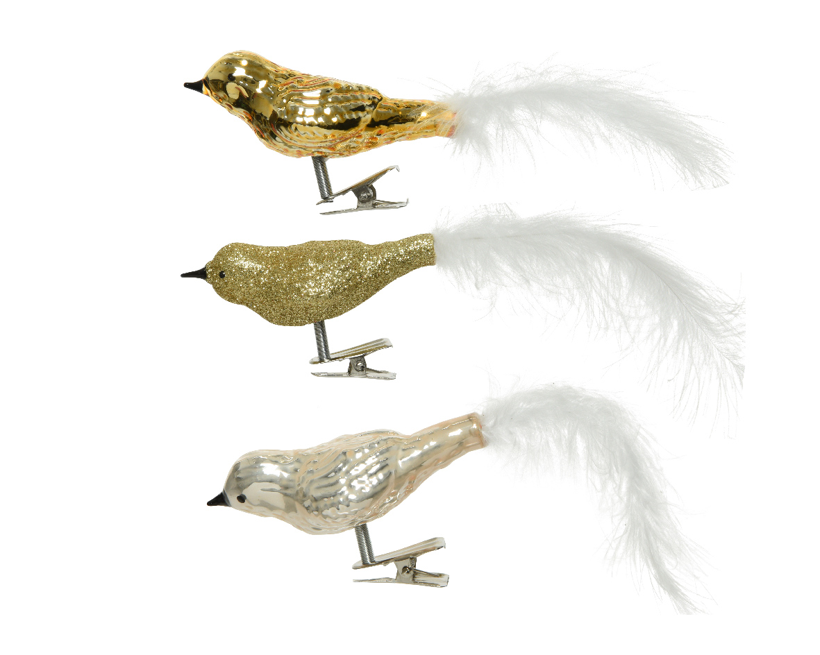 Läs mer om Fågel clip Guld 3x8x3,5cm 3-pack