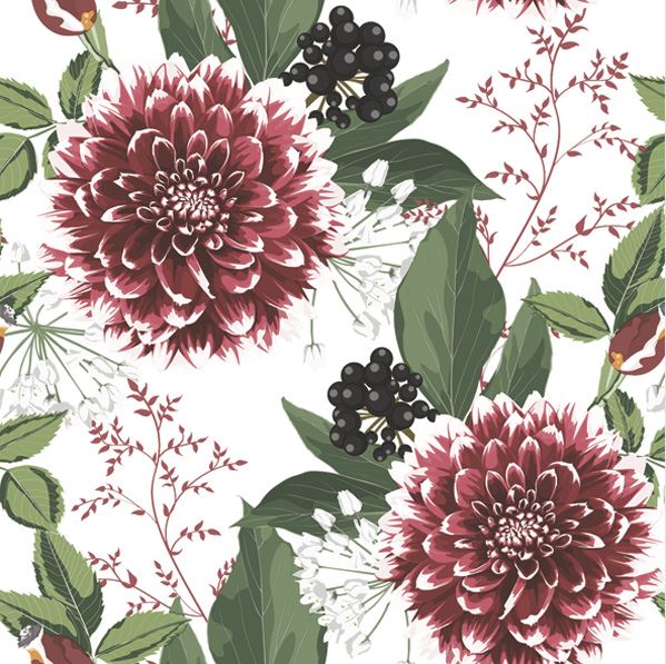 Servetter 3-lags 33x33cm 20-pack Burgundy Dahlia